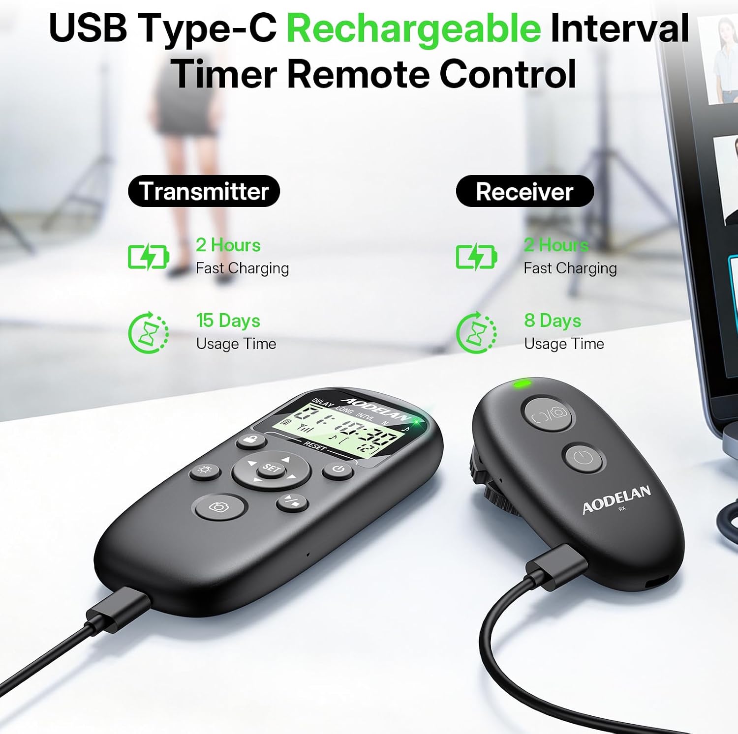 Detalle de AODELAN Rechargeable Camera Timer Intervalometer Remote for Sony: Wireless Shutter Release for ZV‑E10 II, ZV‑E1, A7 IV series and more