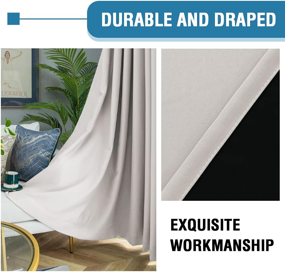 Detalle 2 de H.VERSAILTEX 2 Blackout Curtains, 84-Inch Thermal Panels, Pumice Stone