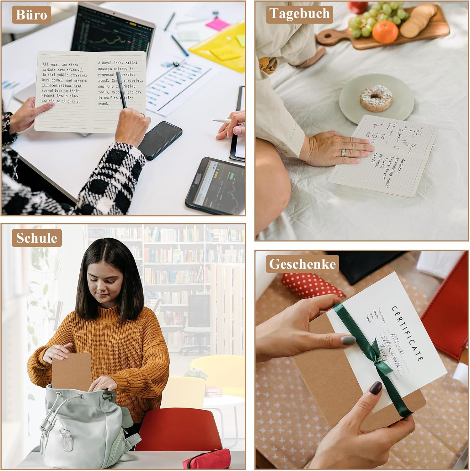 Detalle de ZCZN Notizbuch A5 liniert – 12 Stück Kraft Cover, 30 Blatt je Block