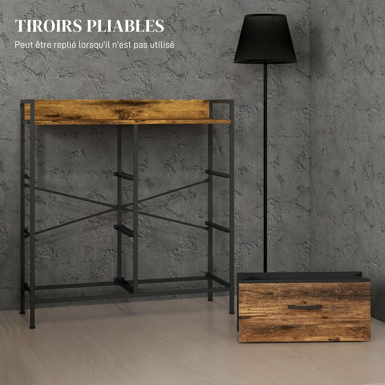 Detalle 2 de HOMCOM Commode en tissu à 6 tiroirs pliables avec cadre en acier – look industriel pour chambre et salon