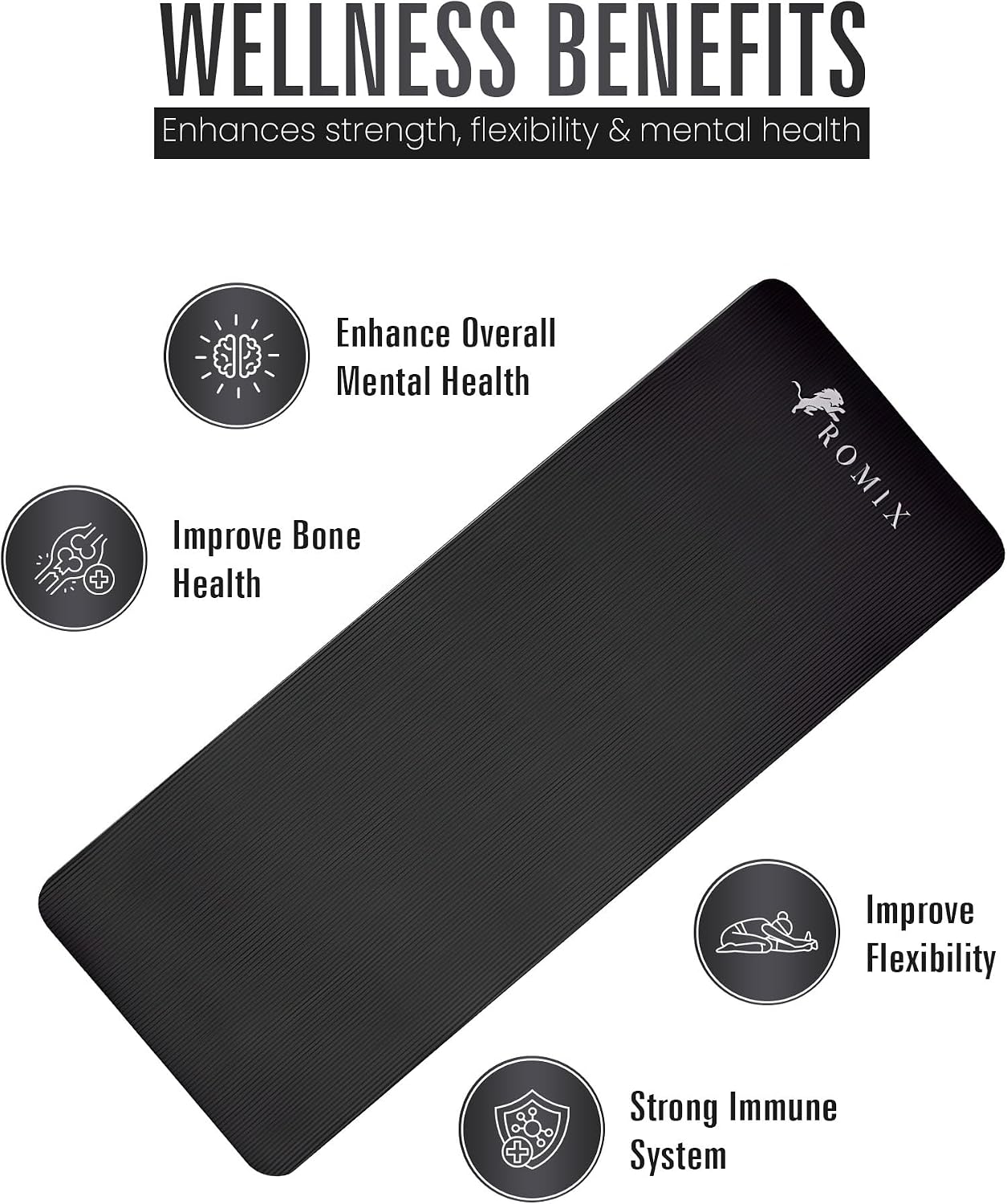 Detalle de ROMIX Yoga Mat Thick 10mm: 180x60cm, Non-Slip NBR Foam for Home Workouts