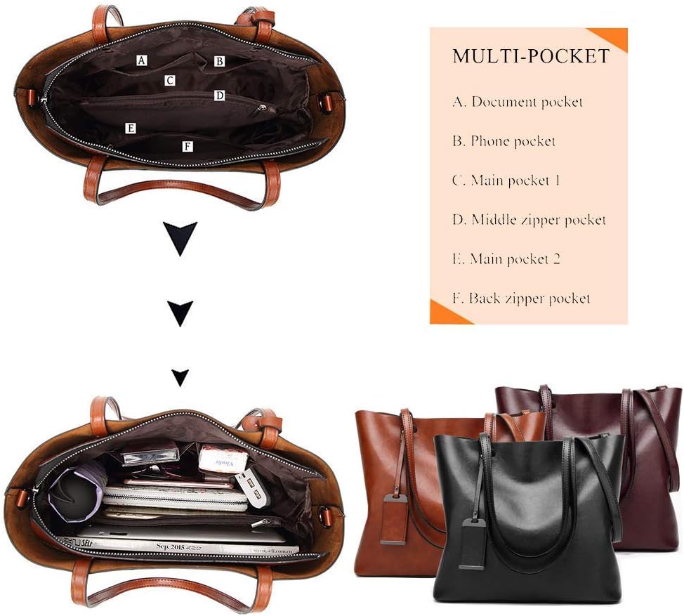 Thumbnail 3 de Womens Soft PU Leather Handbags: Large Capacity Retro Top-Handle Tote