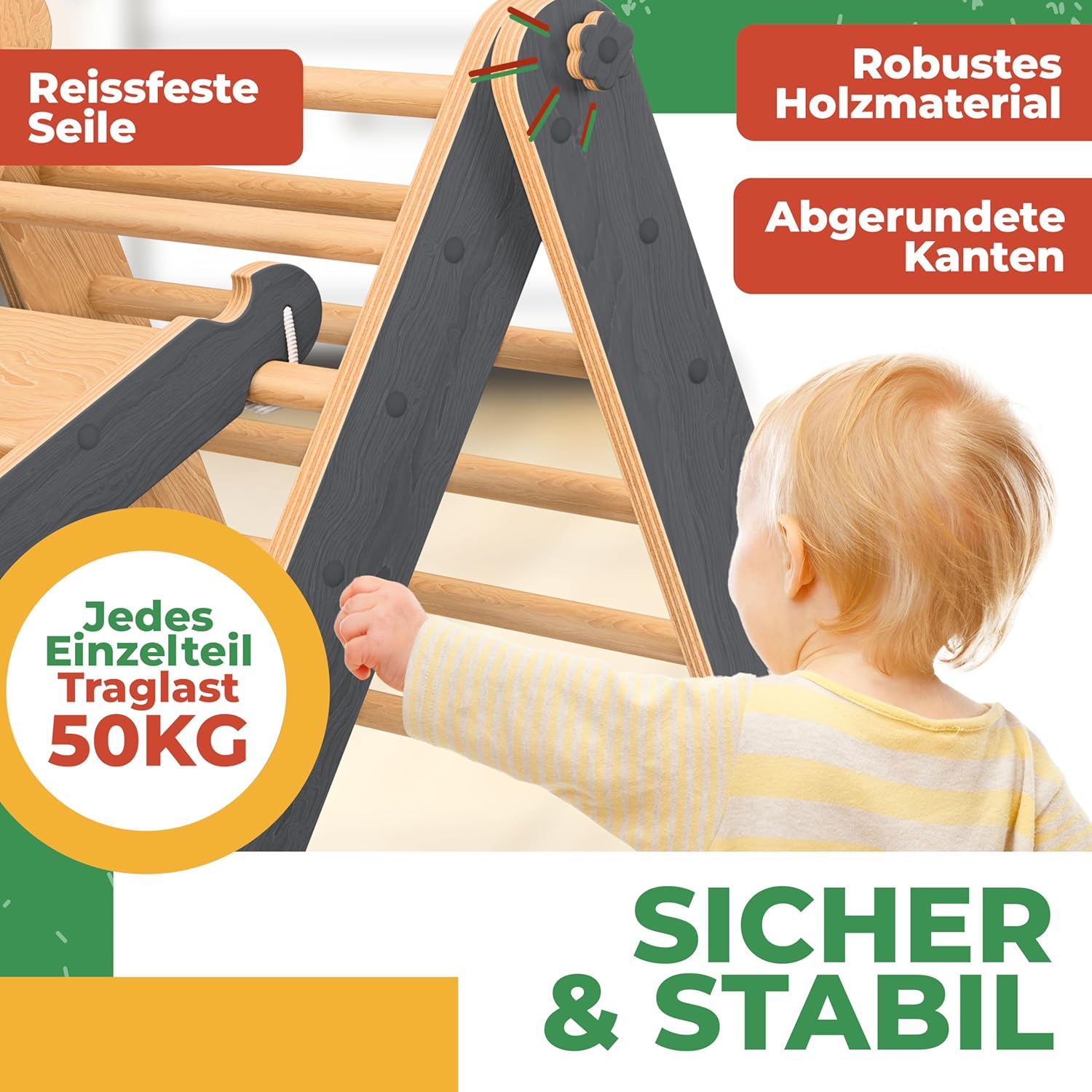 Thumbnail 6 de Kidiz 7in1 Klettergerüst Montessori – Indoor Spielset aus Holz für Kleinkinder ab 1 Jahr