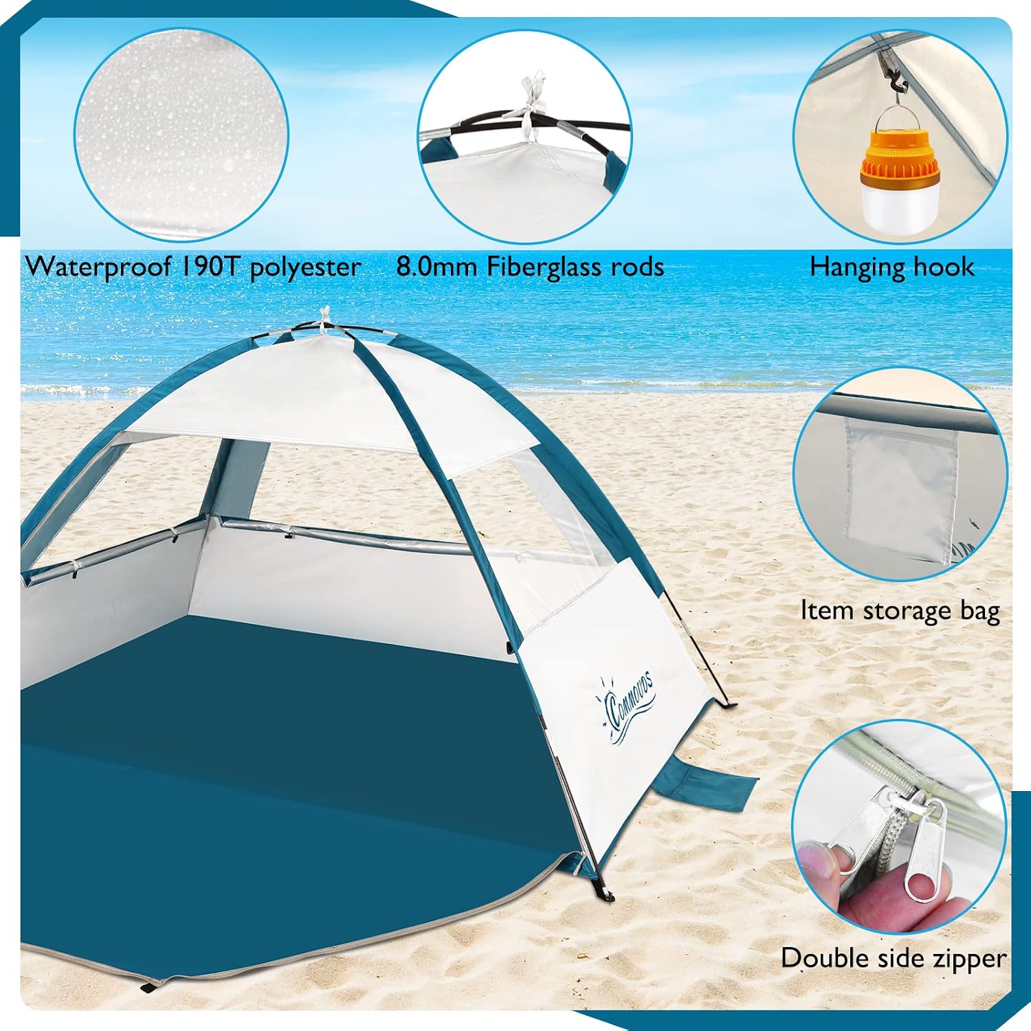 Thumbnail 5 de COMMOUDS strandtent voor 3-4 personen, UPF 50+, zilverkleurig