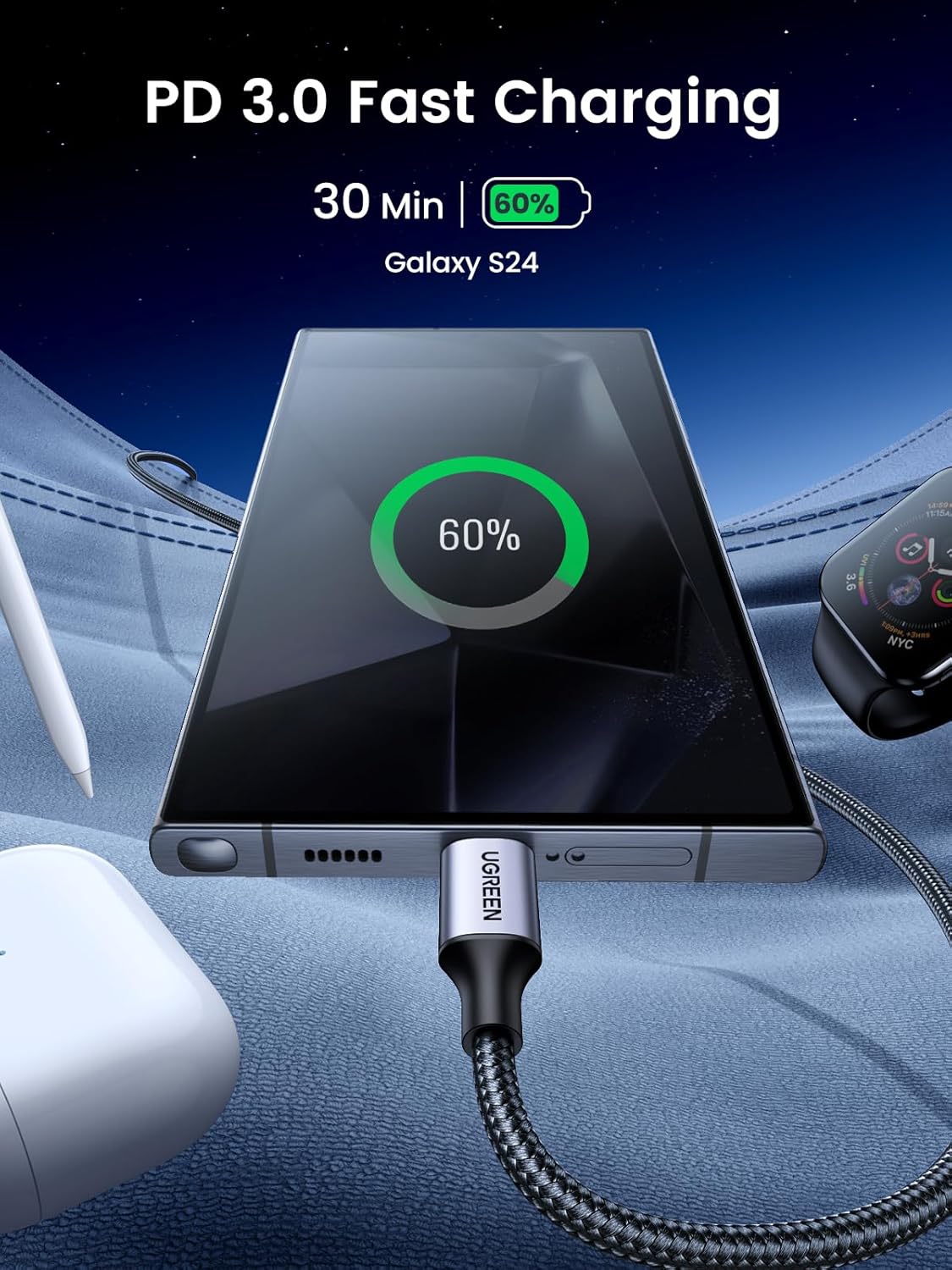 Thumbnail 2 de UGREEN USB C to USB‑C 60W charger cable 2m