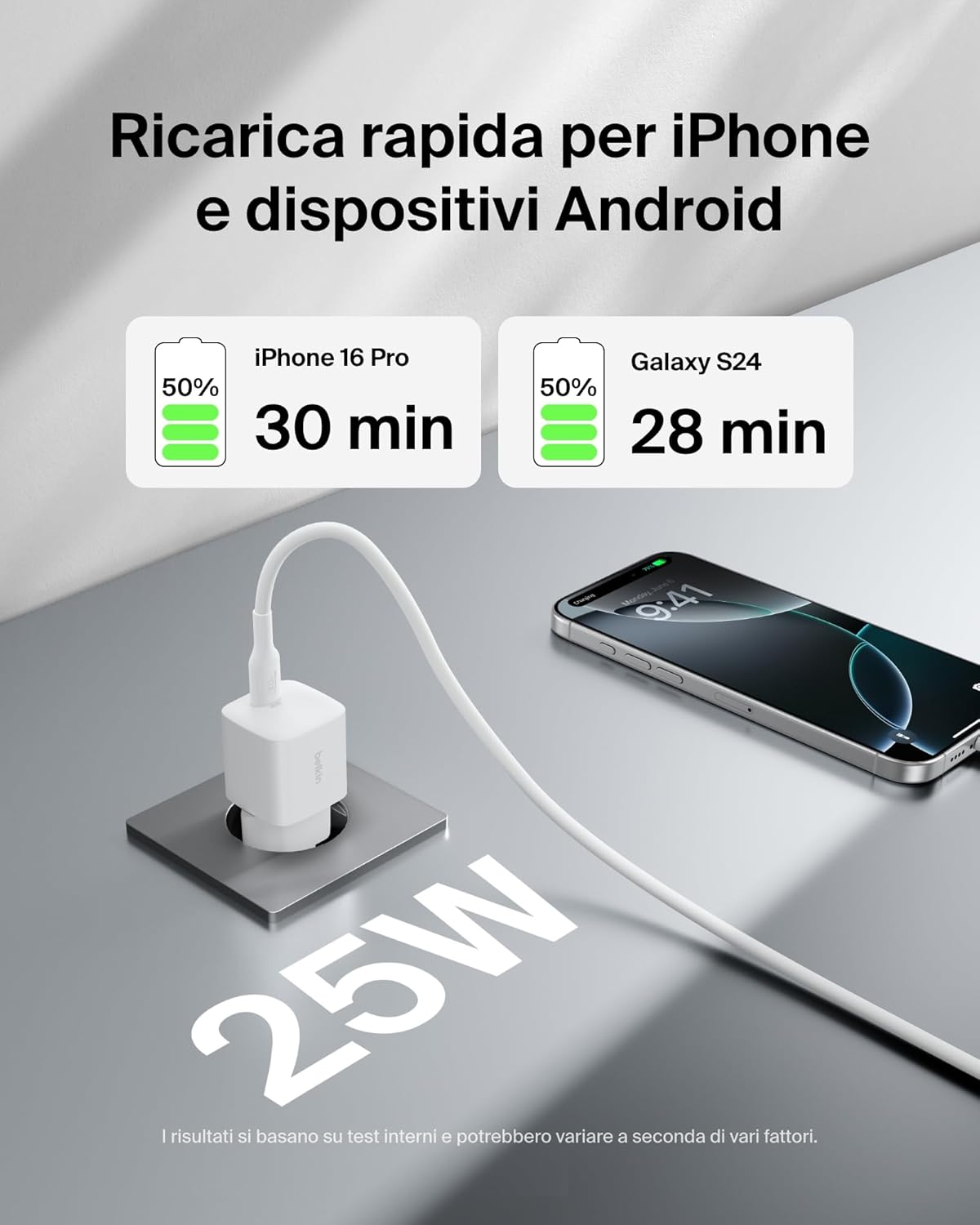 Detalle de Belkin Caricatore USB-C da 25 W: ricarica rapida PD 3.0 con PPS, compatibile con iPhone, Galaxy, Pixel e altro