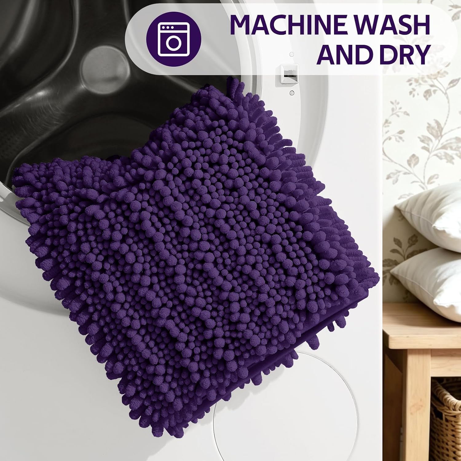 Thumbnail 6 de ACCUMTEK Extra Large Dark Purple Bath Rug Set 3