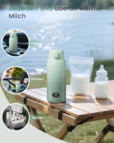 Thumbnail 7 de Chunyee Tragbarer Flaschenwärmer Baby – 100W Schnellaufheizung, kabellos, 500 ml, USB-C, BPA-frei, hellgrün