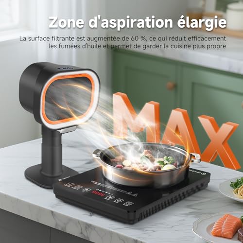 Thumbnail 4 de AMZCHEF hotte aspirante portable avec hauteur télescopique et inclinaison 40°, 4 modes, filtre en aluminium — Noir
