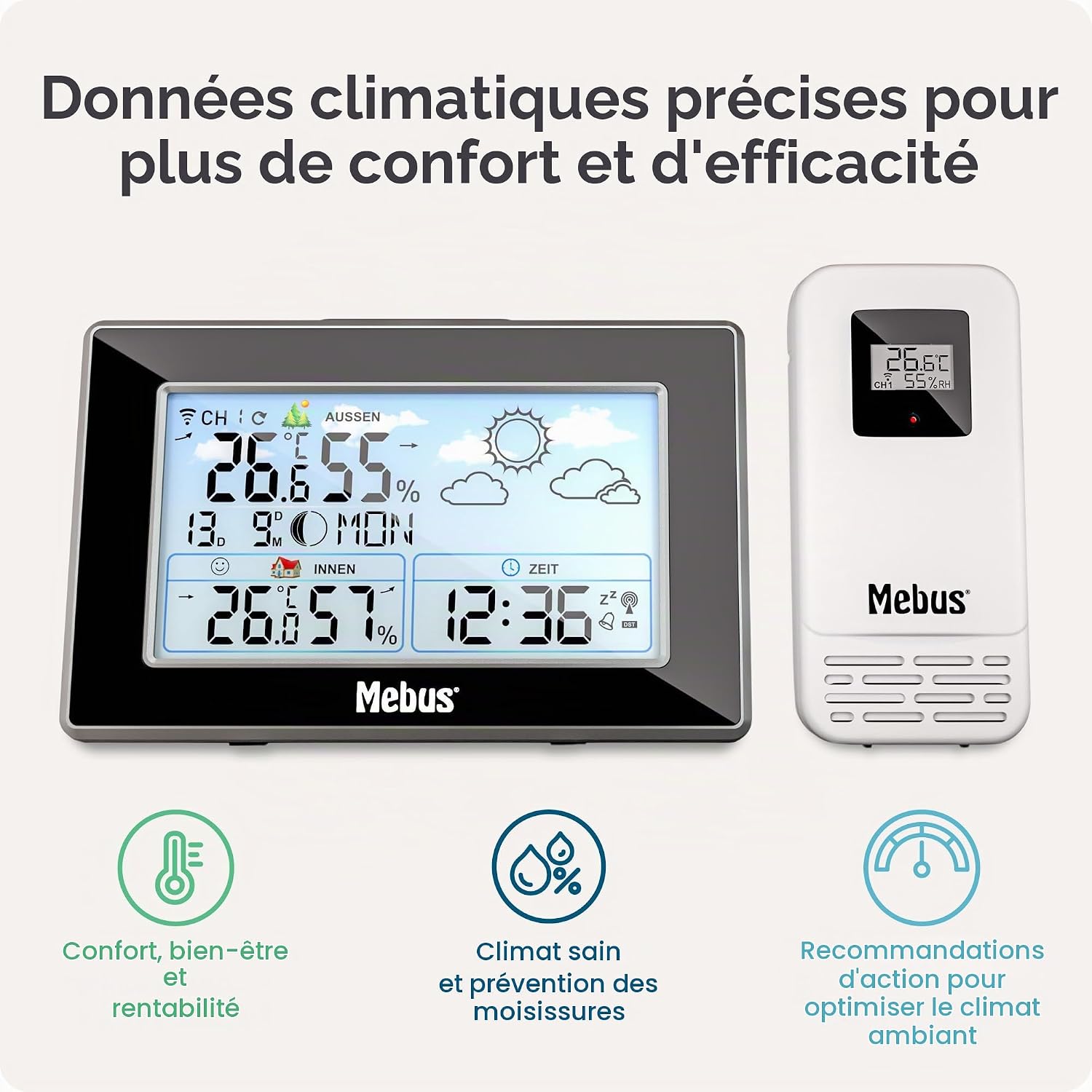 Detalle 2 de Mebus 40917 draadloos weerstation met buitensensor, hygrometer en DCF77-klok
