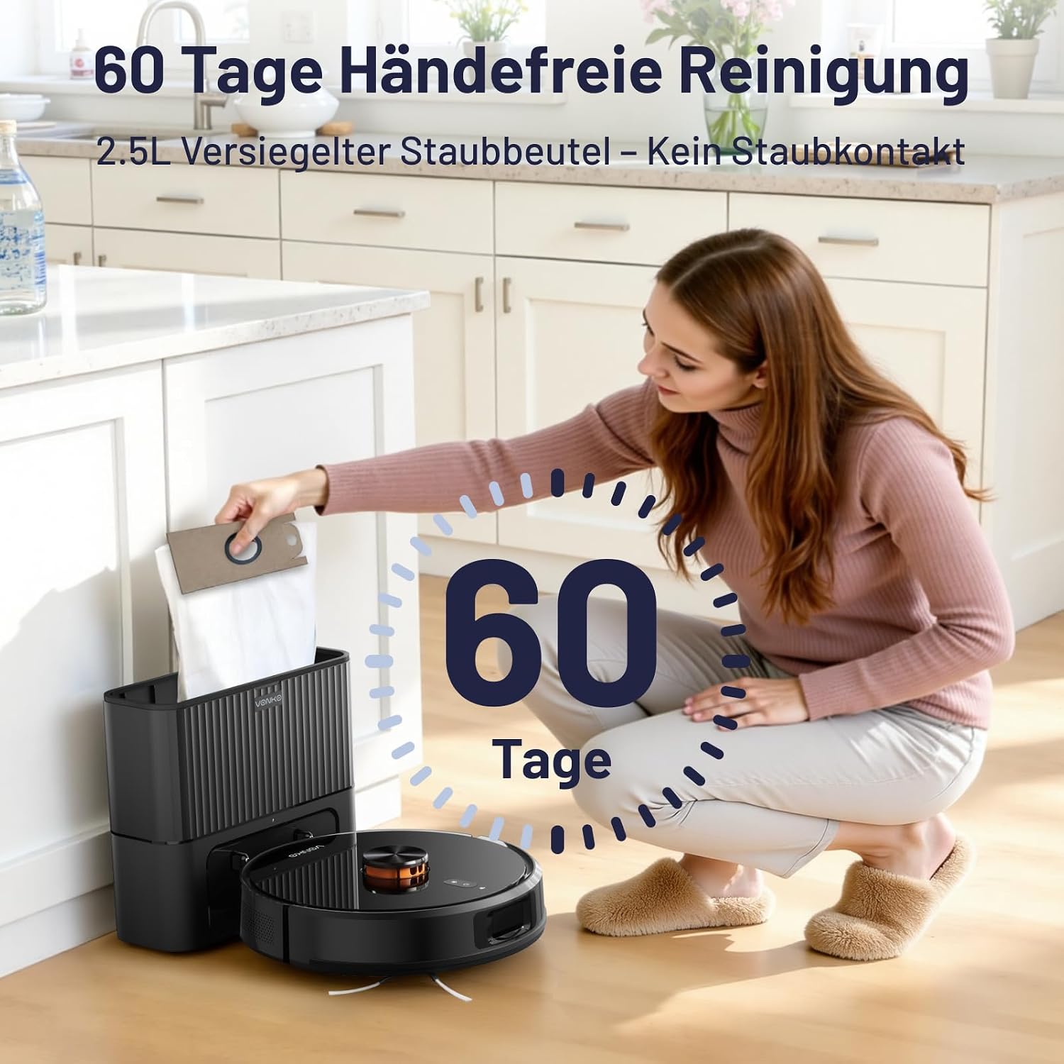 Detalle de VONKO S6 Pro Saugroboter mit Wischfunktion und Absaugstation – 8000Pa, LiDAR 2.0, 180 Min., Ideal für Tierhaare