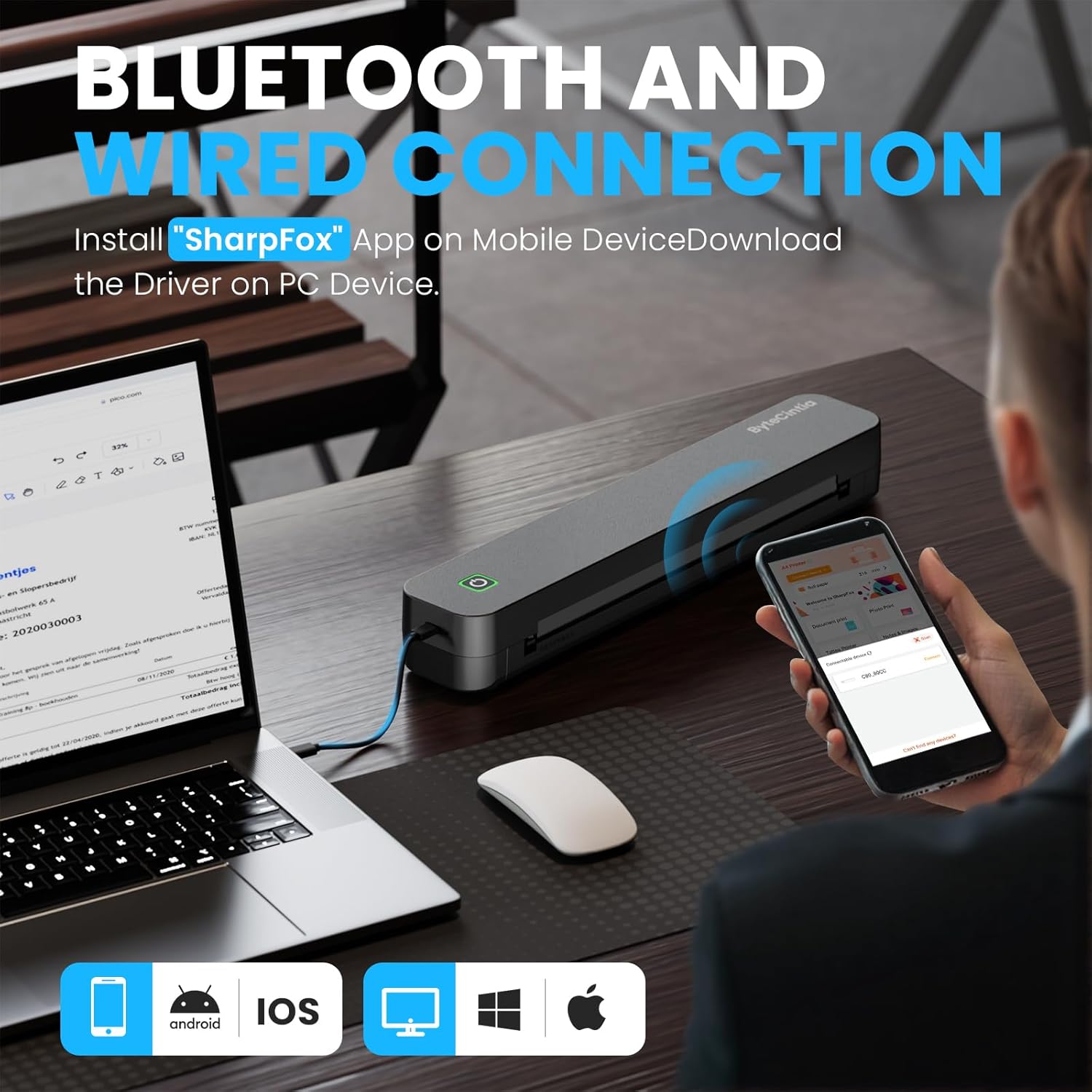Thumbnail 2 de ByteCintia C80S Portable Printer for Travel: Bluetooth Thermal, Inkless, A4/US Letter
