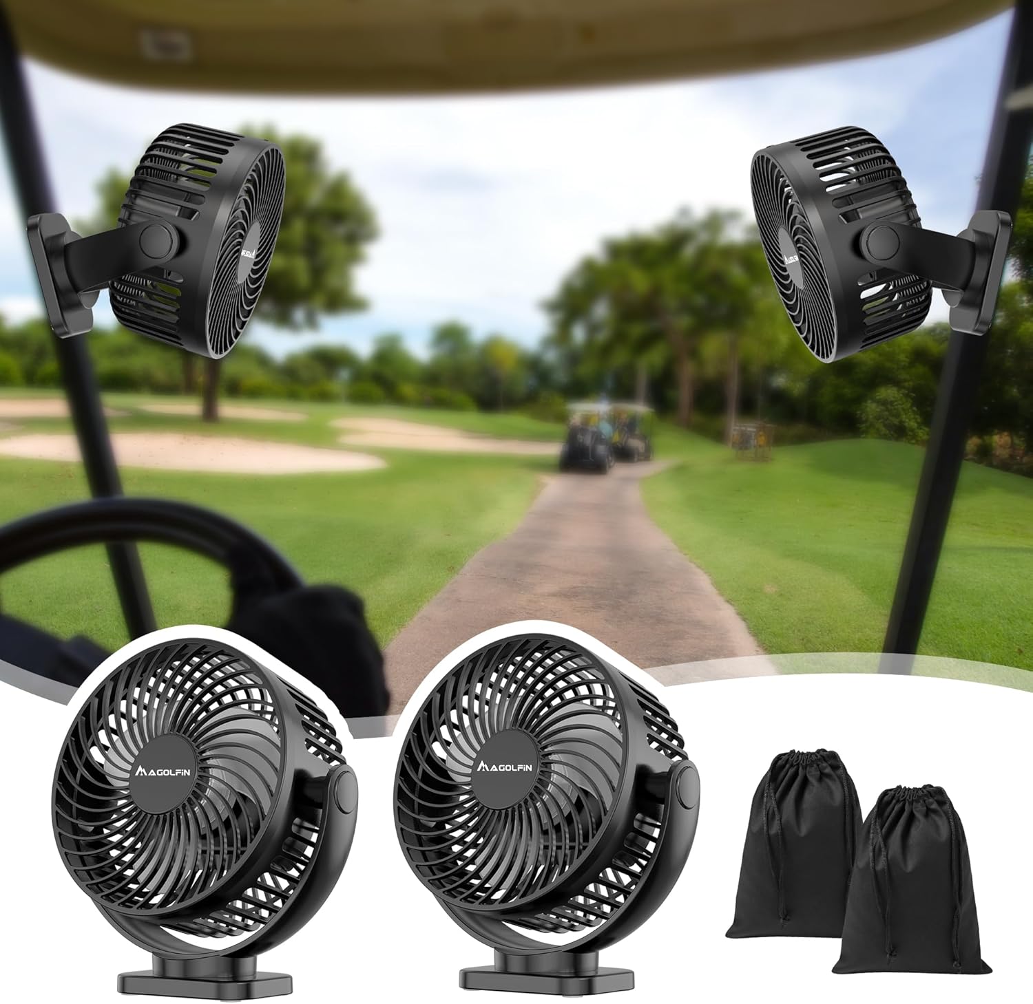 Detalle de Upgraded 2X Magnet 2-Pack: Magnetic Golf Cart Fan with Light and 12000mAh Battery