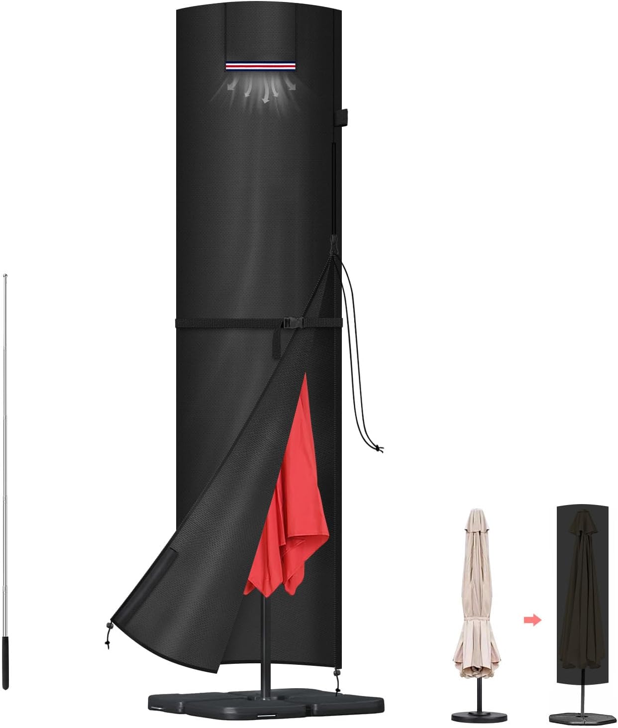 Detalle de LAMUNI 240x58/58cm parasolhoes, waterdicht 420D Oxford-stof met telescoopstok