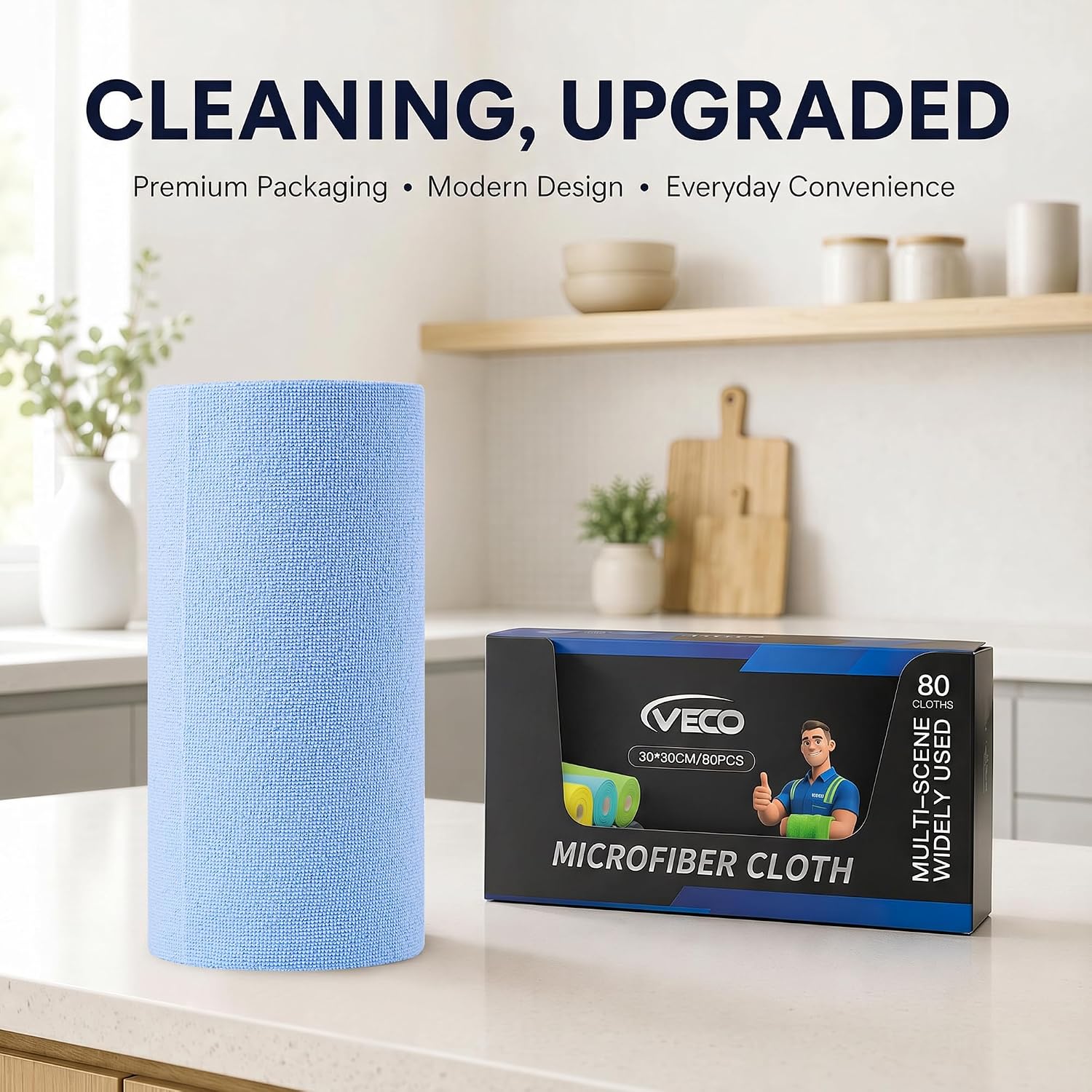 Thumbnail 4 de Veco 80pcs-blue Microfiber Cleaning Cloth Roll, 12 x 12-Inch, Reusable
