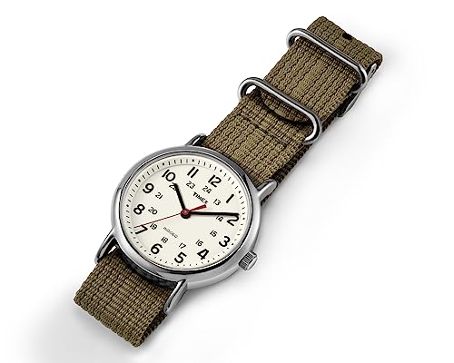 Detalle de Timex Unisex Watch T2N651PF with Cream Dial and Olive Nylon Strap