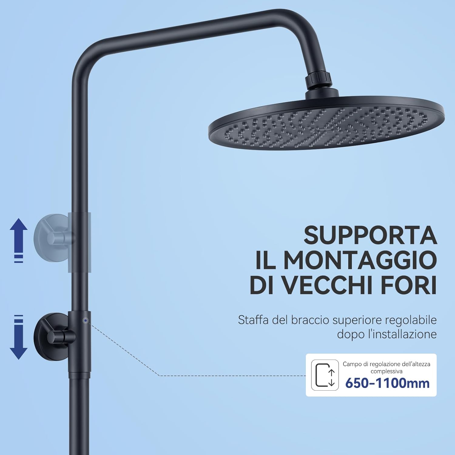 Thumbnail 2 de Auralum Colonna Doccia senza Miscelatore: set doccia con soffione da 25 cm, doccetta 4 getti e asta regolabile in acciaio inox - Nero