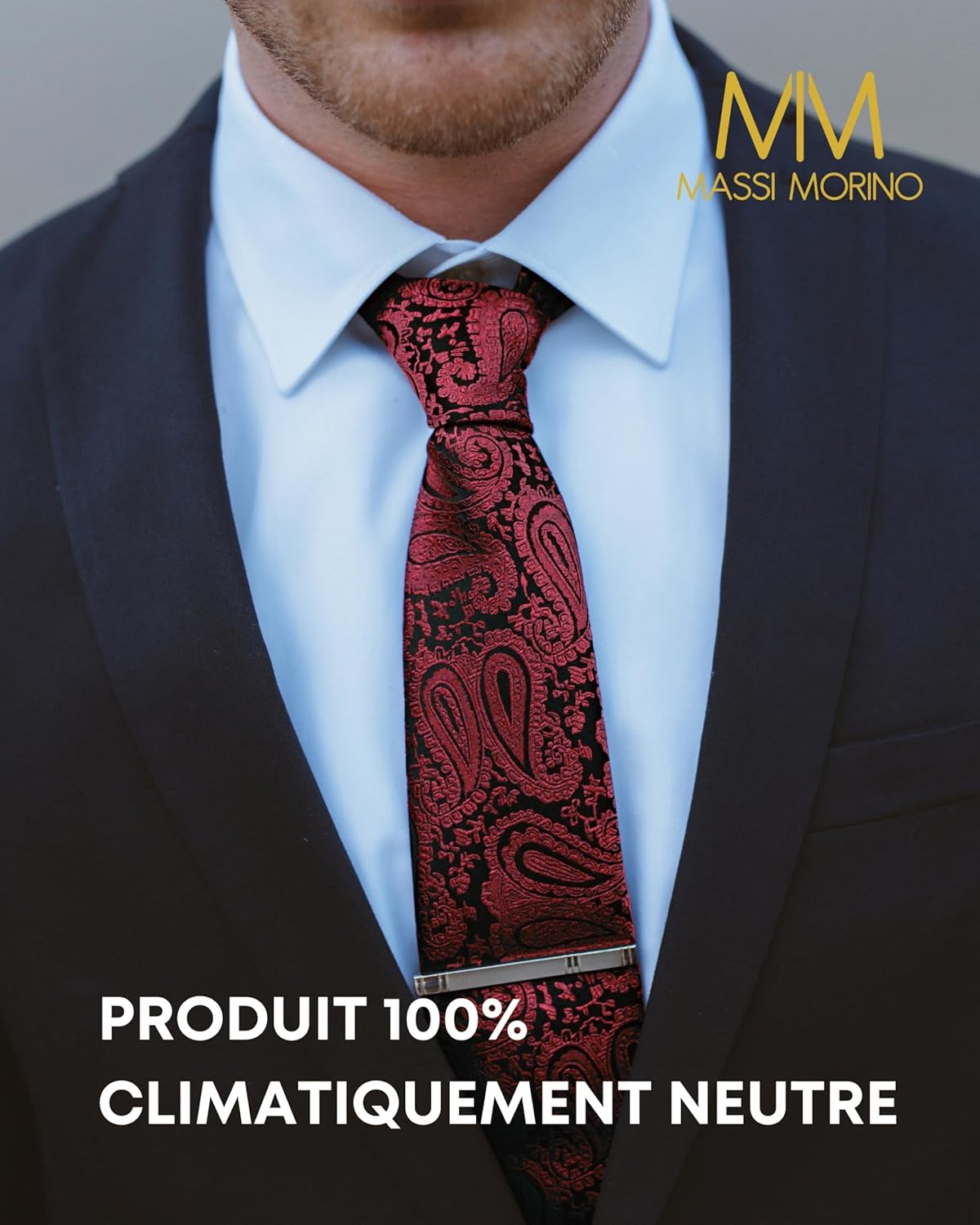 Thumbnail 5 de Massi Morino Cravate Homme avec mouchoirs de poche, boutons de manchette et pinces à cravate – Coffret cadeau