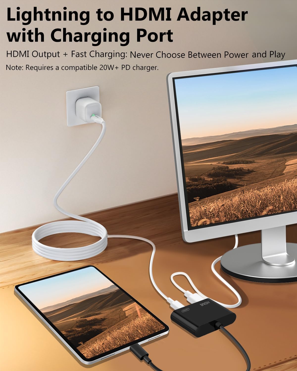 Detalle 1 de Microwoo MICROWOO Lightning-to-HDMI Adapter, 1080p Mirroring, Charging Port