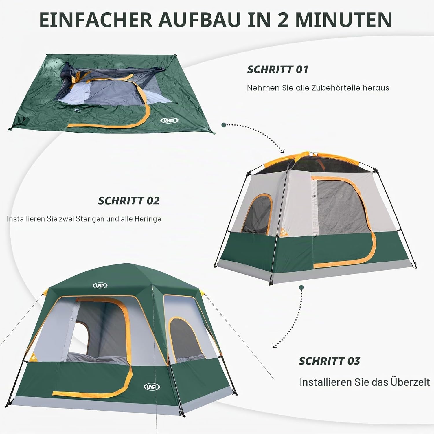 Detalle de UNP Campingzelt für 4–8 Personen – einfach aufzubauen, wasserdicht mit Regendach, Stehhöhe