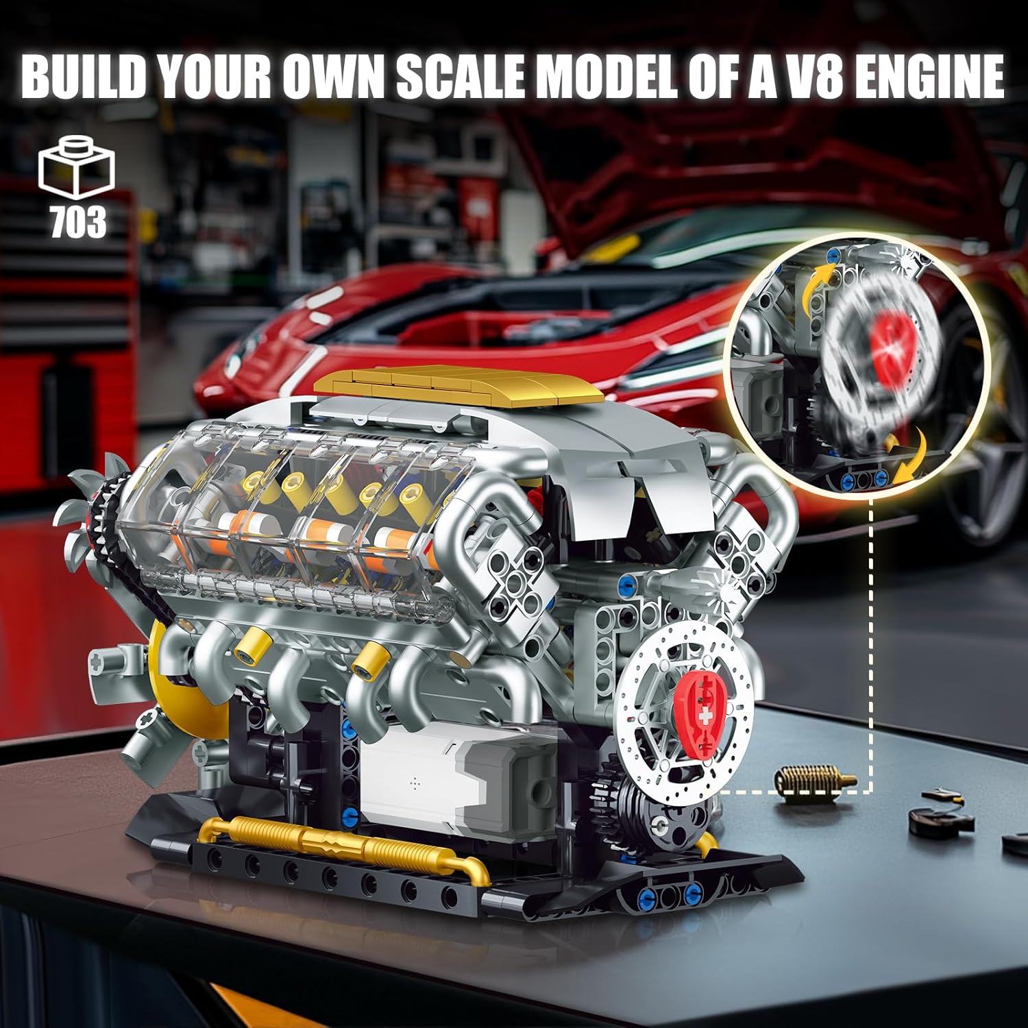 Detalle de V8 engine model kit 703 pieces