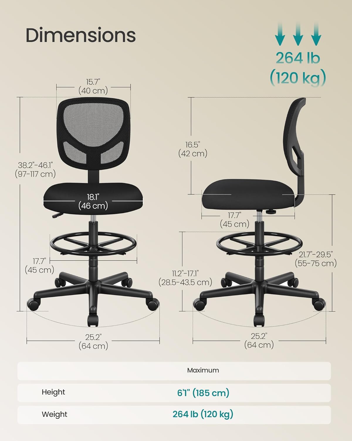 Detalle de Drafting stool chair with height 55 to 75 cm