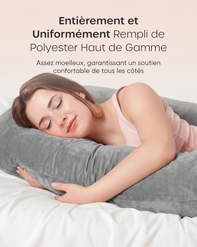 Detalle de Nuliie Coussin de Grossesse pour Dormir en forme de U – Oreiller de Corps Gris
