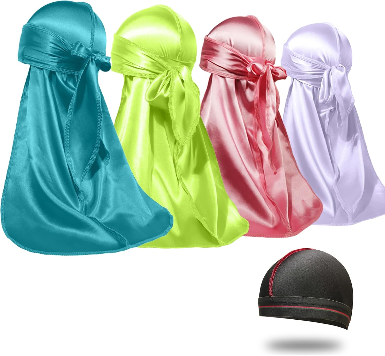 ForceWave 4PCS Silky Durags with Wave Cap for 360 Waves, Unisex Fit