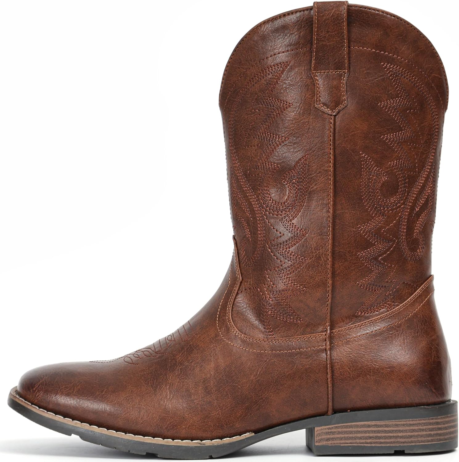 Detalle 2 de IUV Cowboy Boots for Men, Wide Square Toe, Embroidered Western Style