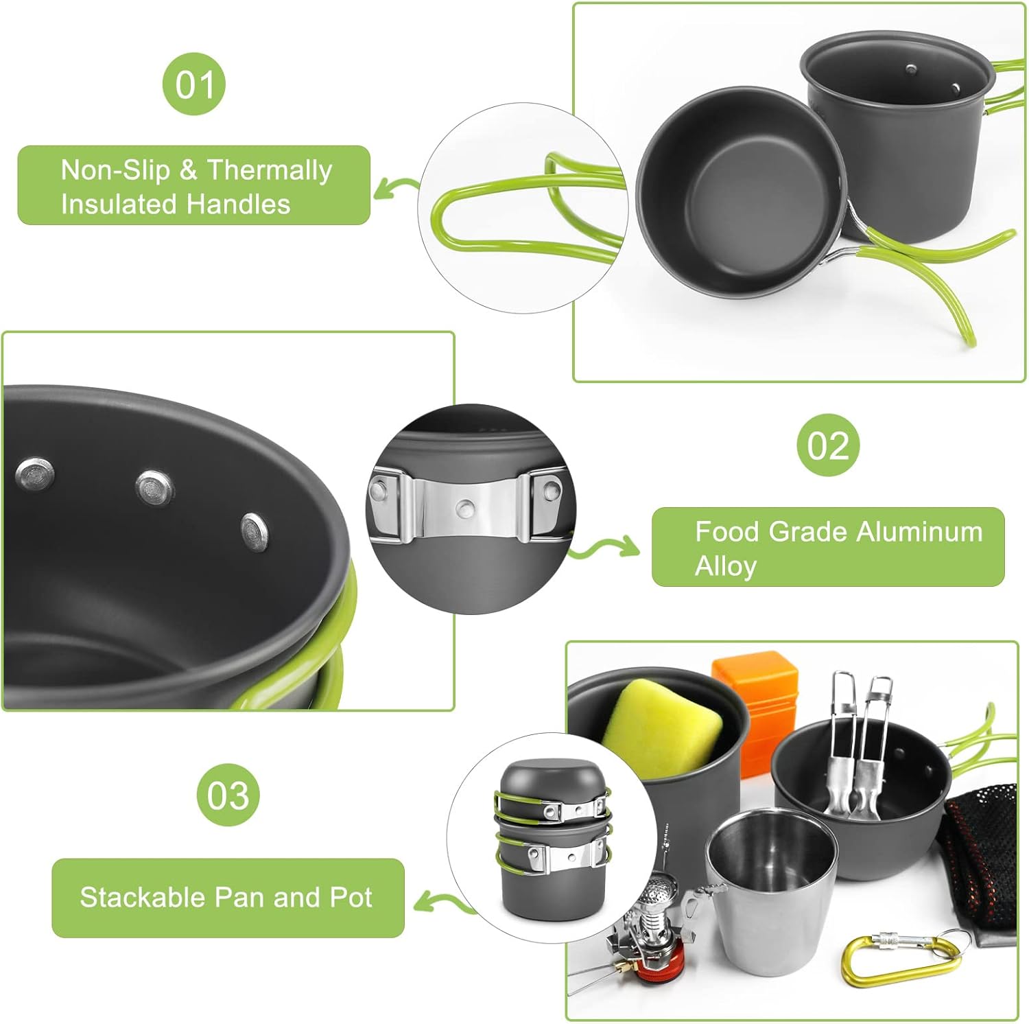 Thumbnail 3 de AUTOKio Kit de casserole de camping avec mini réchaud gaz — batterie cuisine pour 1 à 2 personnes