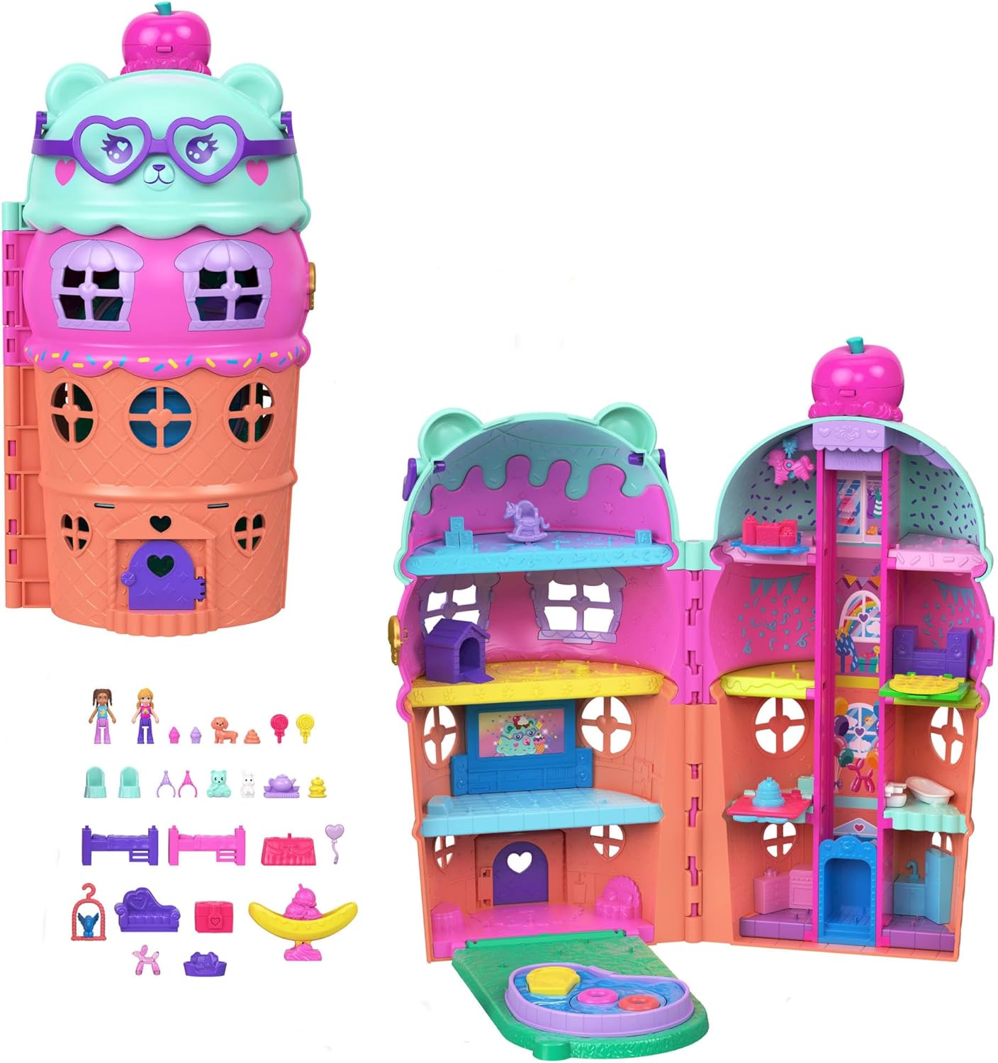 Detalle de Coffret Maison Cornet de Glace Polly Pocket JKB89 – mini-figurines et plus de 25 accessoires sur le thème glace & ours