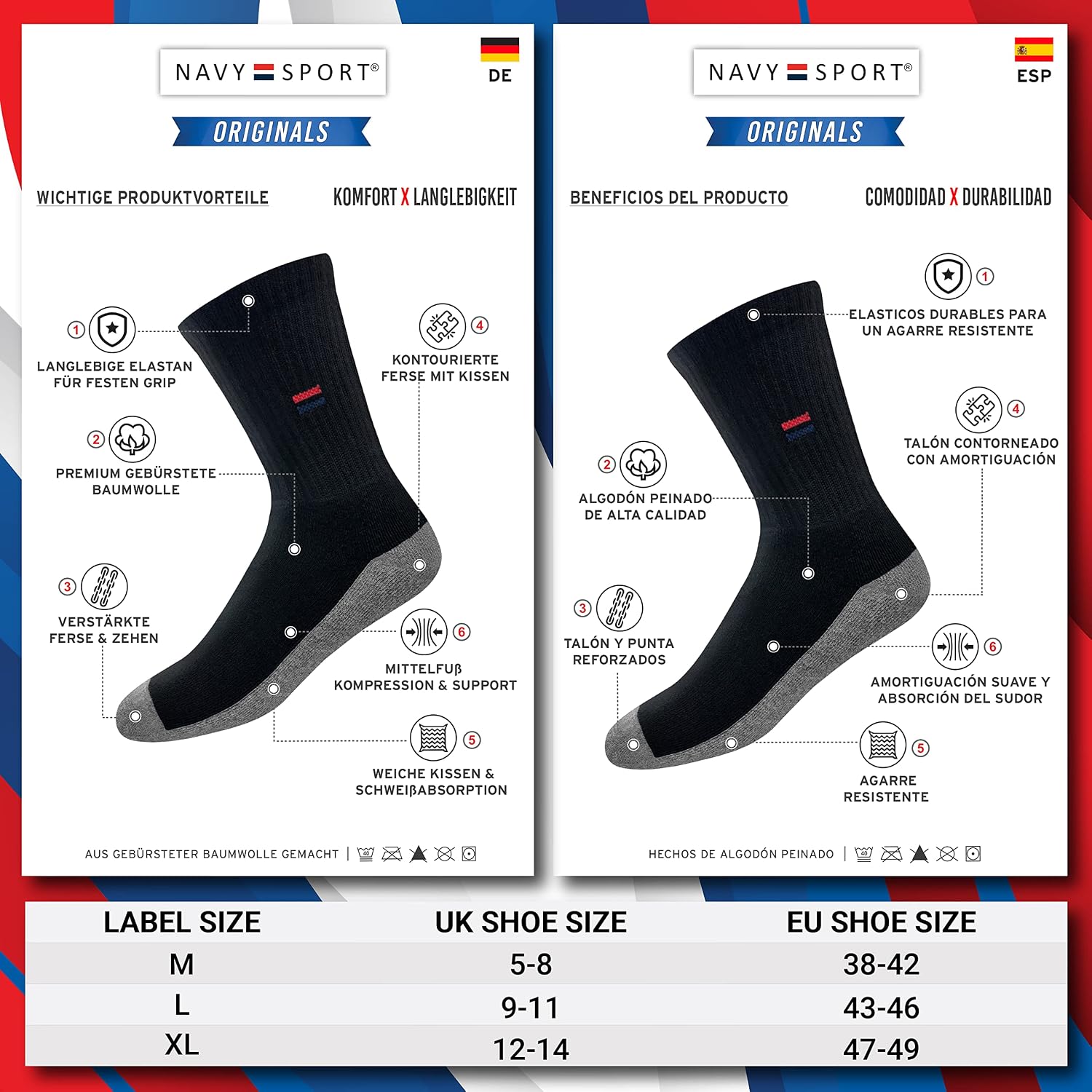 Thumbnail 3 de NAVYSPORT 5 paia calzini uomo sport spugna