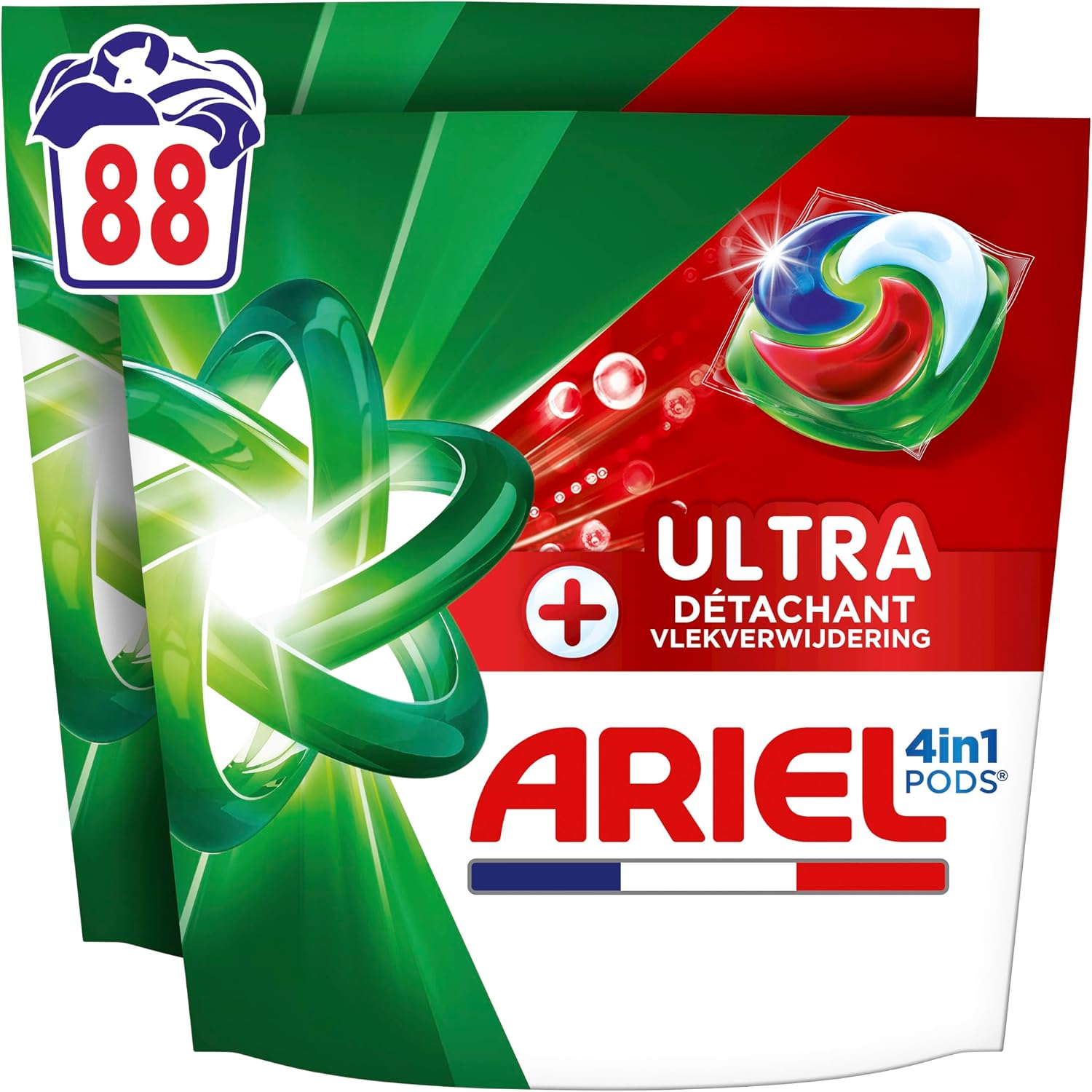 Detalle de Ariel PODS 4en1 Ultra Détachant – Lessive en capsules, 88 lavages (2x44), taches jusqu’à 7 jours
