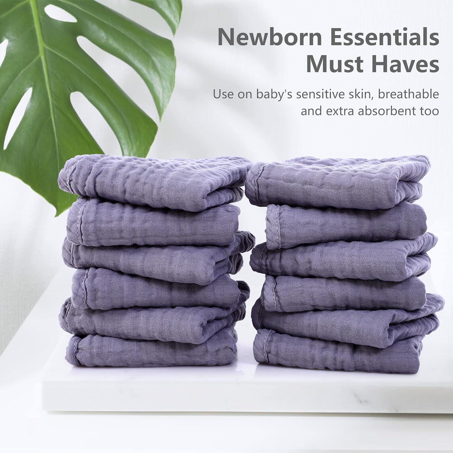 Detalle de SWEET DOLPHIN Muslin Burp Cloths, 12-Pack, 100% Cotton, Gray