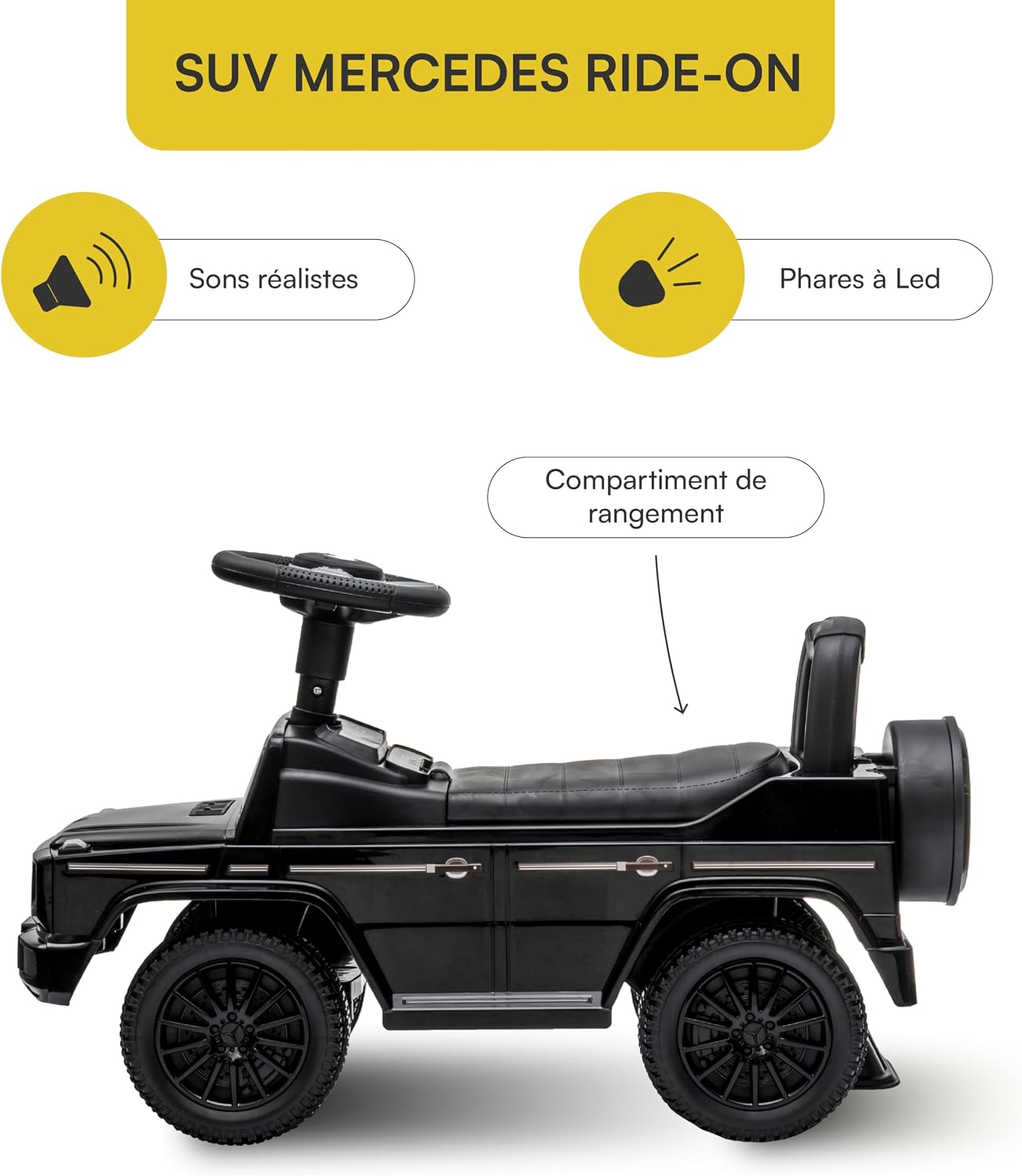 Detalle de Baroni Toys SUV Mercedes Ride-On pour Enfants 1–4 ans – phares LED, sons réalistes et rangement