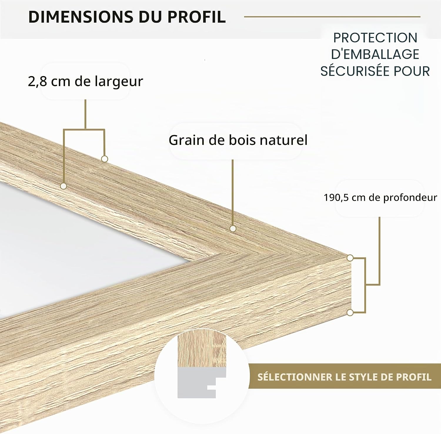 Detalle de MCS Cadre Poster Studio Gallery 45,7 x 61 cm – Cadre bois naturel MDF, fixation murale horizontale ou verticale