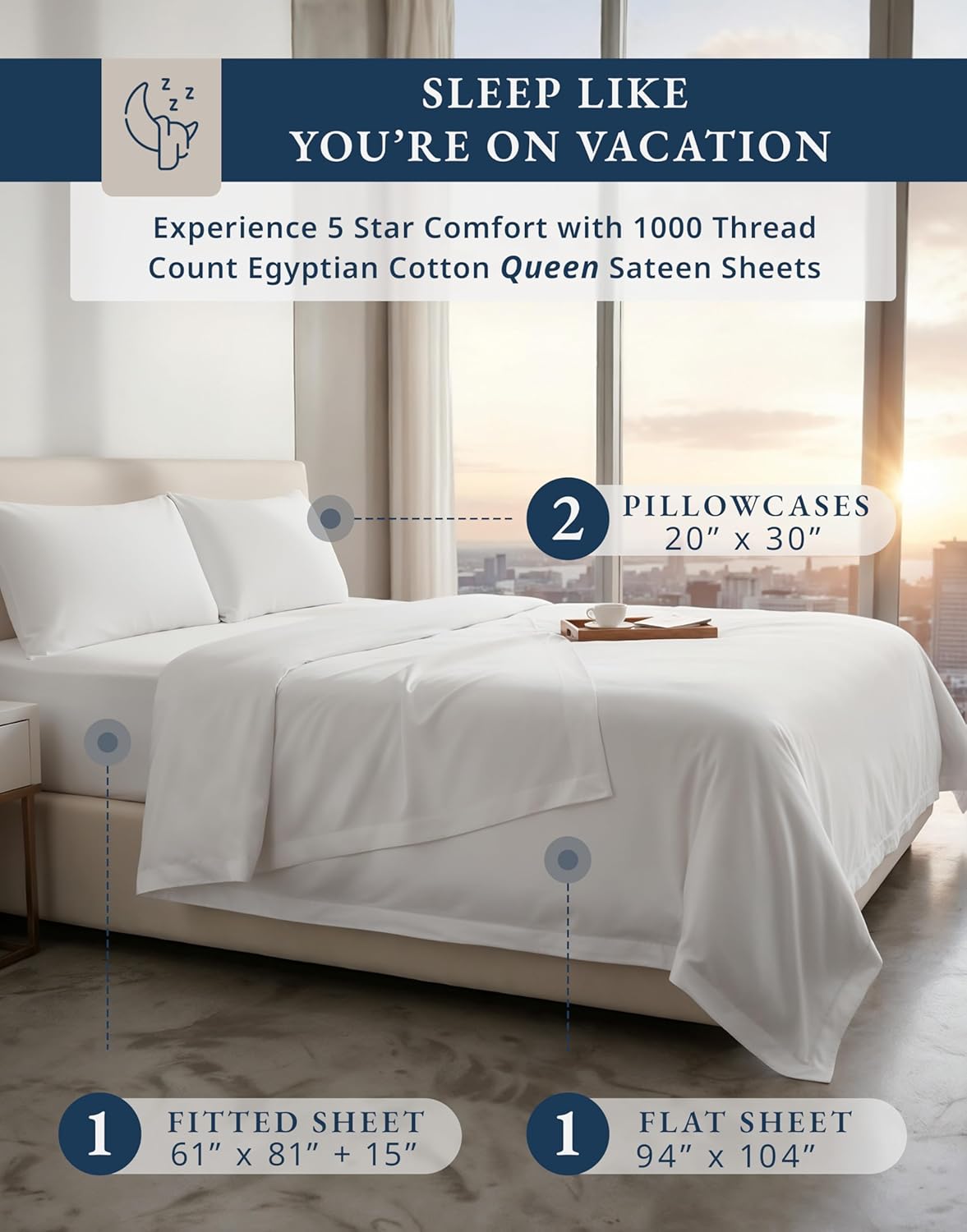 Thumbnail 1 de 100% Egyptian Cotton Sheets Queen 1000 TC