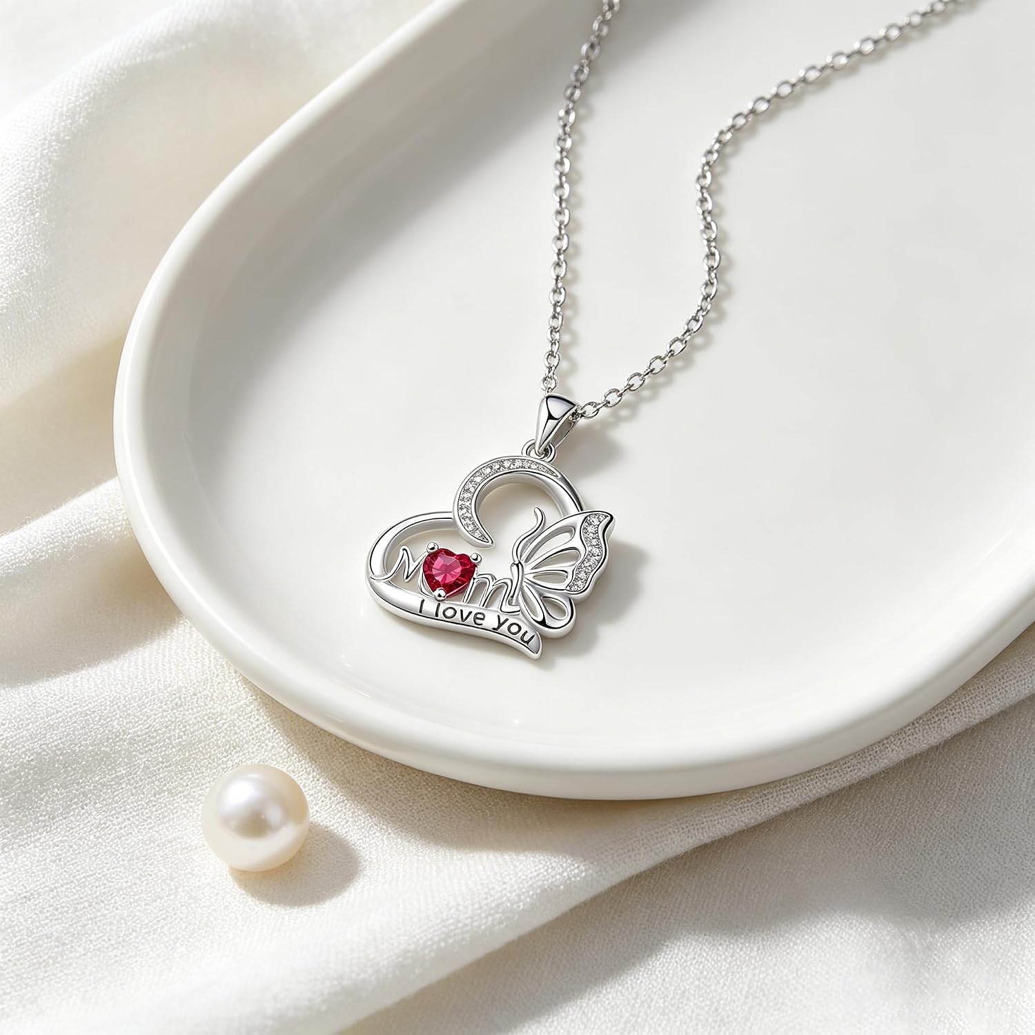 Detalle de Arrebol Collier pour Femme en Argent Sterling 925 – Pendentif cœur papillon, réglable 45 cm + 5 cm