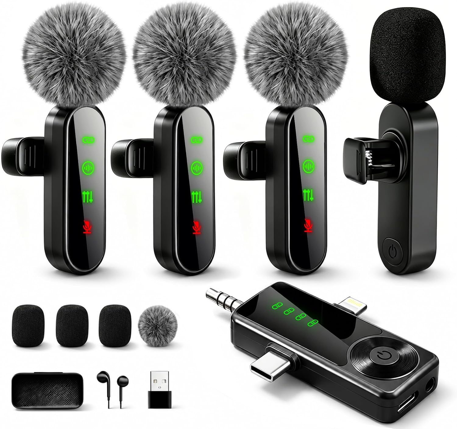 Detalle de Gicorino Wireless Lavalier Microphone 4-Pack