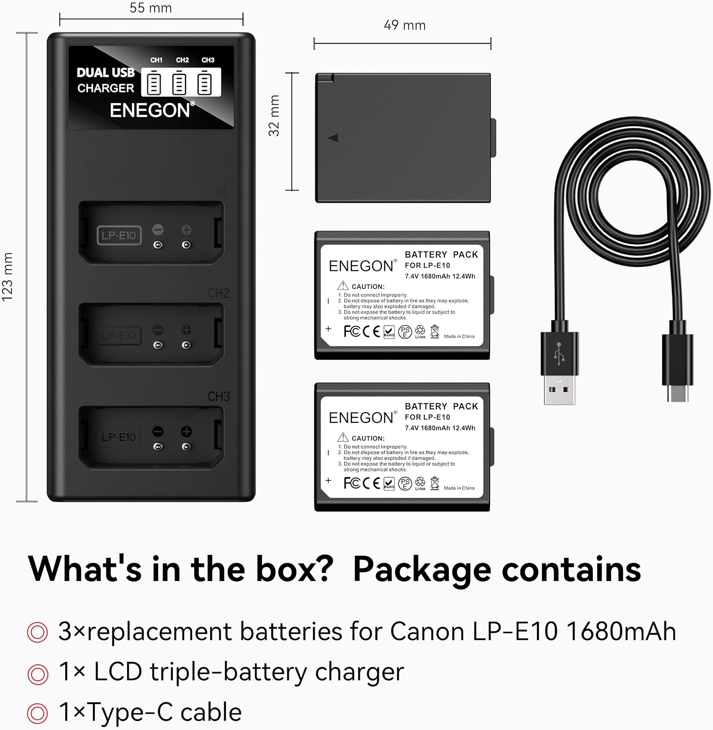 Thumbnail 6 de ENEGON LP-E10 3×1680 mAh avec charge LCD
