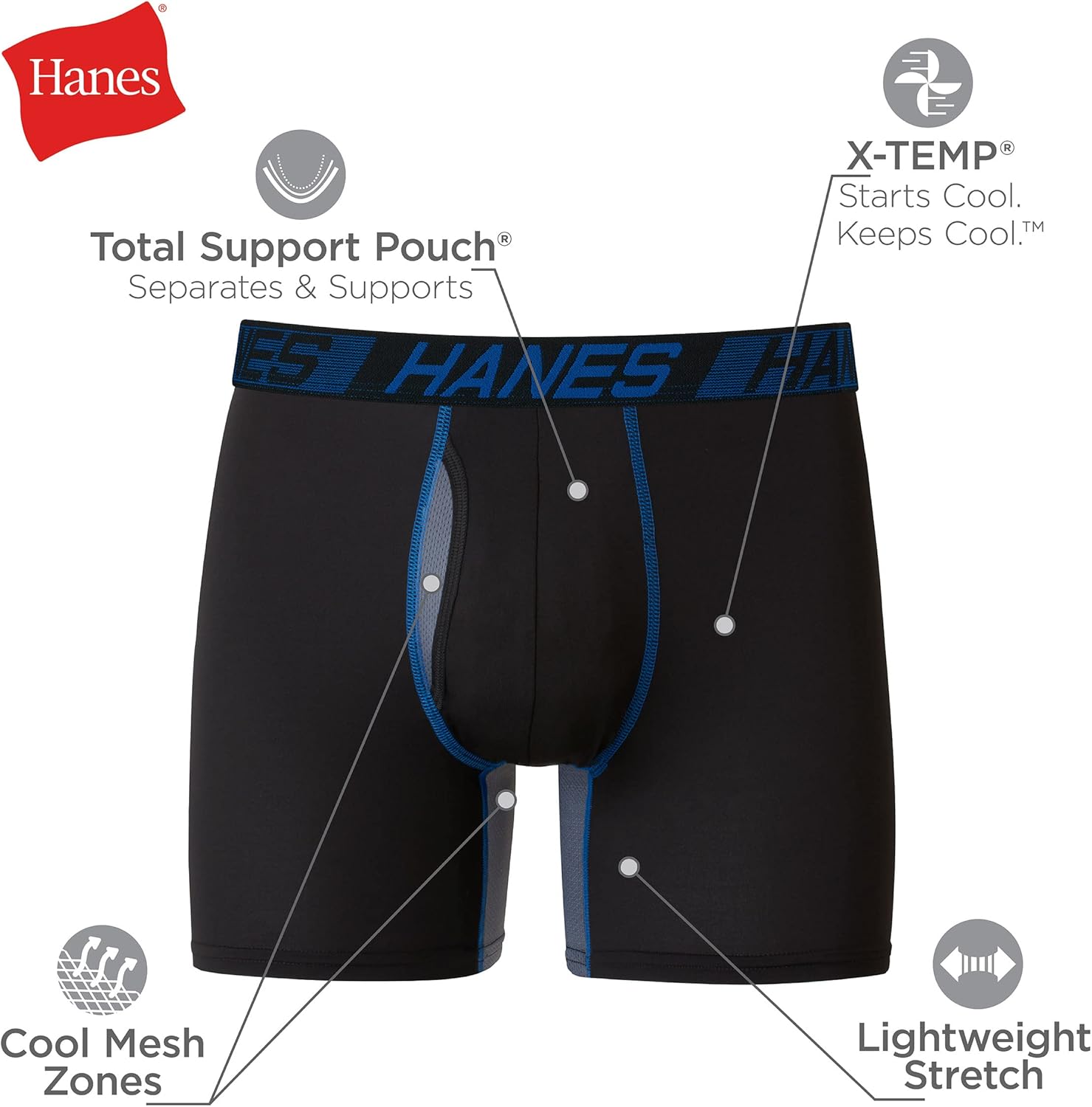Thumbnail 5 de Hanes Men’s Underwear 3-Pack (Total Support Boxer Briefs or Trunks) with X-Temp Technology