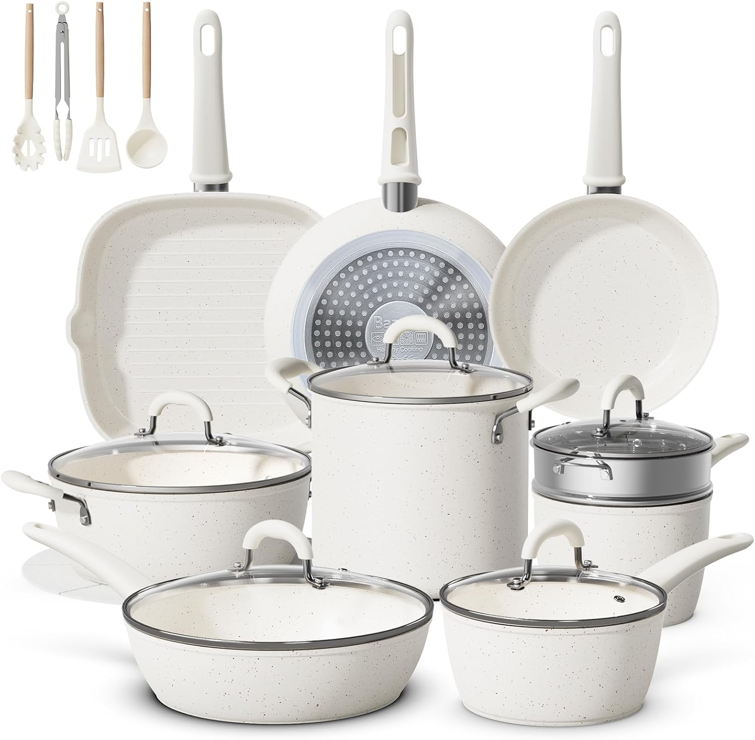 Bazova 24-Piece Ceramic Cookware Set 8QT