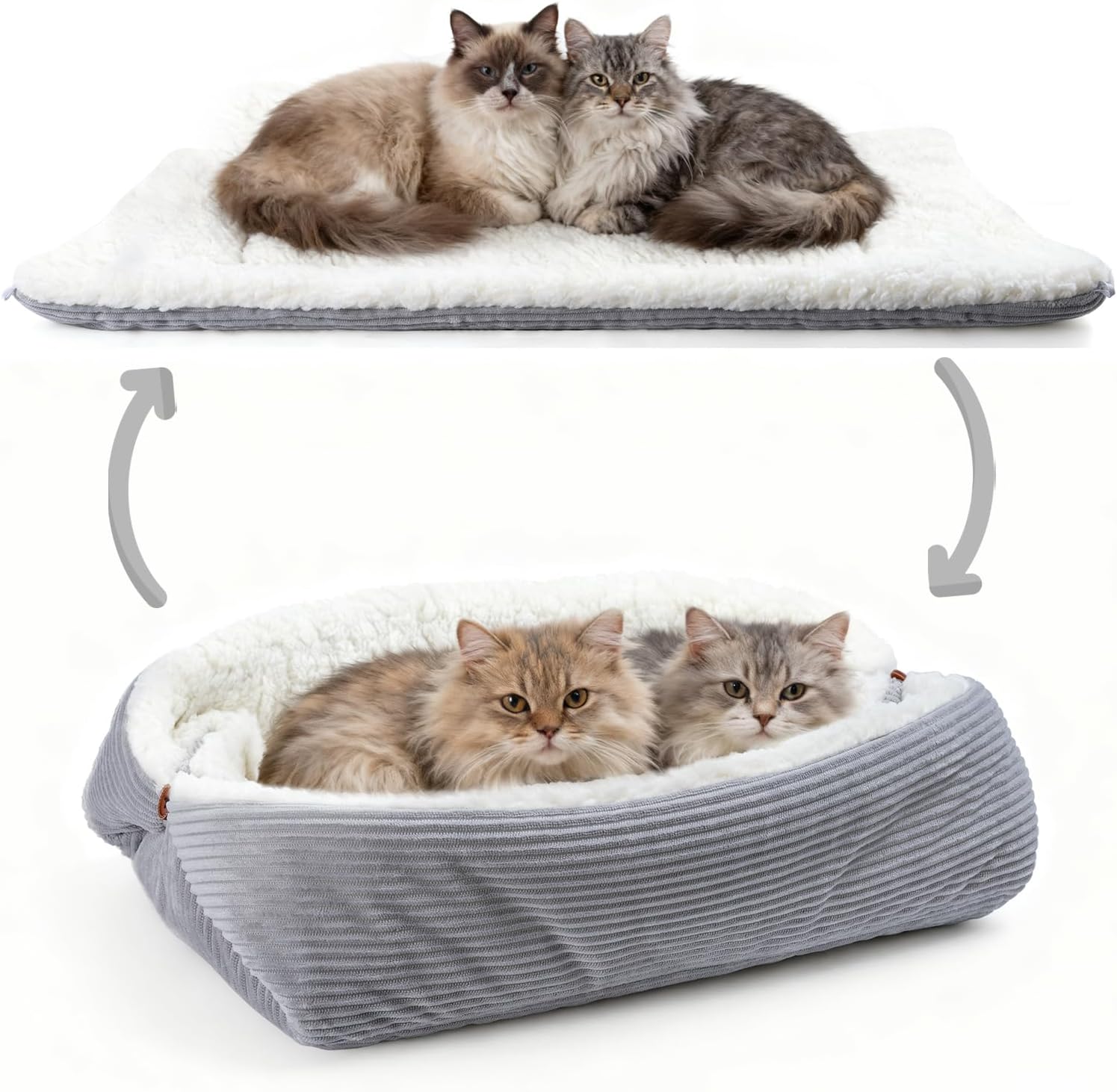 MAIYADUO Weiches Katzenbett 60x45 cm 2-in-1 – kuscheliges, waschbares Nest- und Katzenbett für kleine Katzen und Hunde