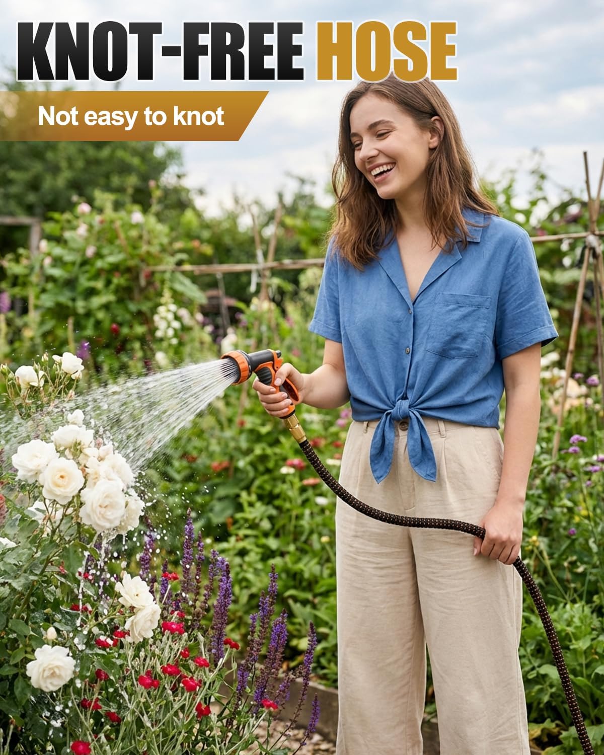 Thumbnail 6 de 150FT Expandable Garden Hose with 10-Pattern Nozzle and Brass Fittings
