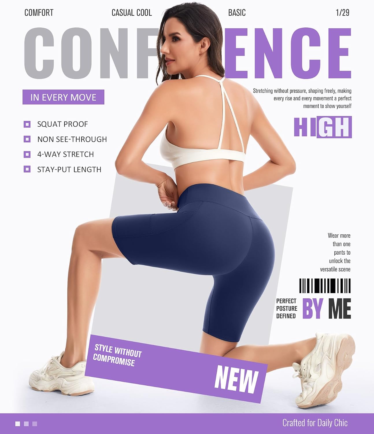 Detalle de YADIFEN High-Waisted Cycling Shorts for Women with Pockets (tummy control gym shorts)