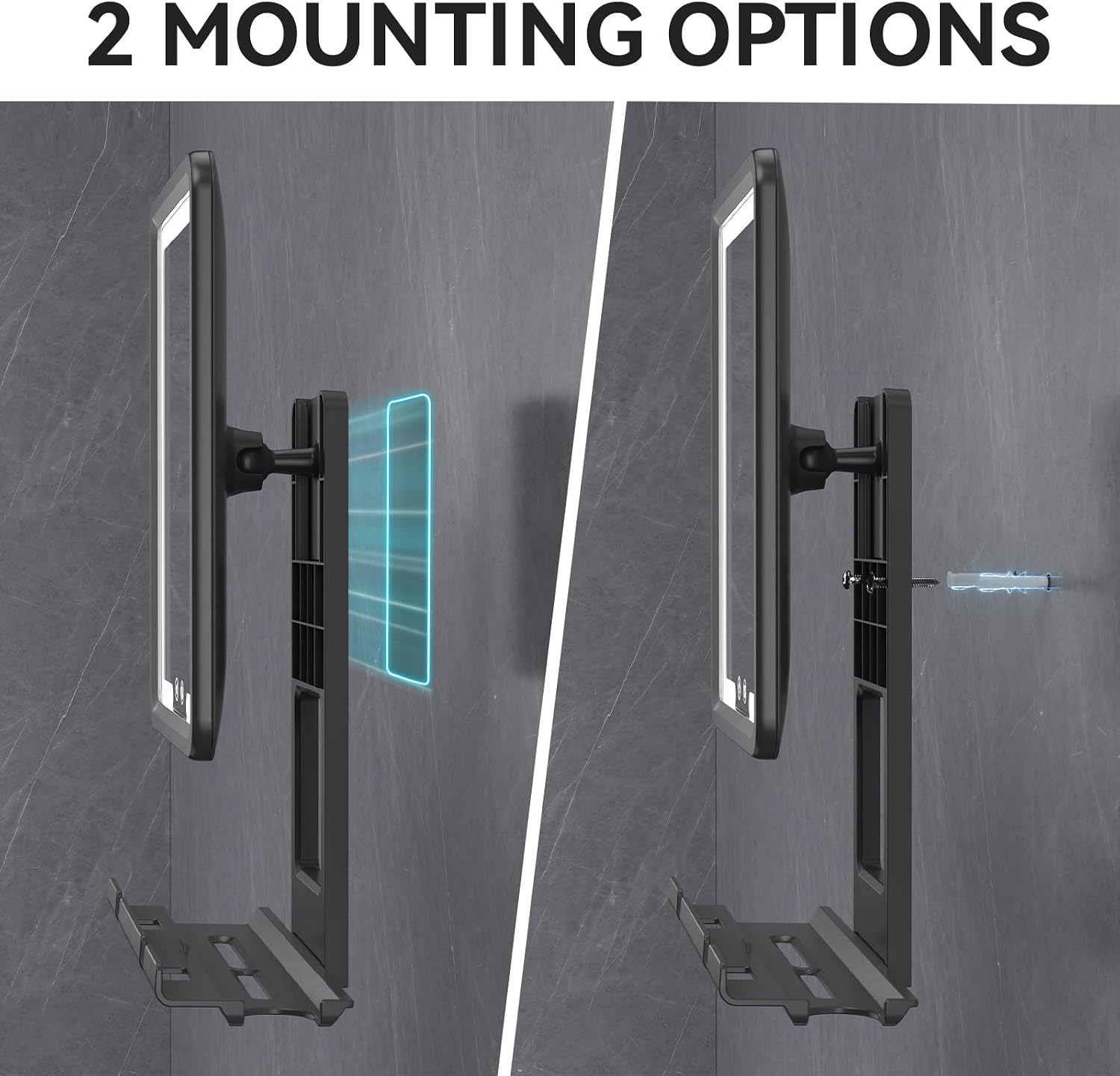 Thumbnail 6 de DeLanges Heated Fogless LED Shower Mirror with 3 Dimmable Lights, Rechargeable Battery & Drill-Free Mount