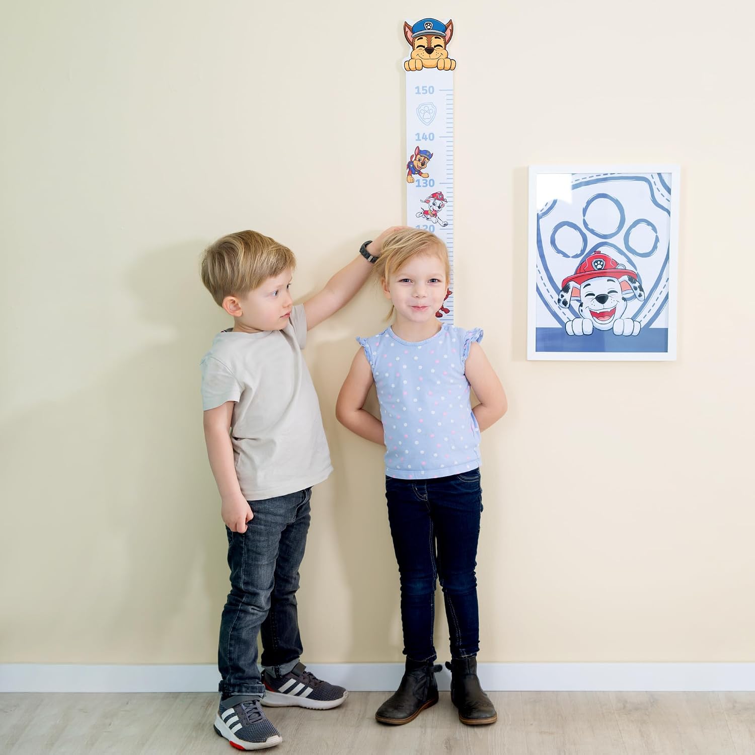 Detalle de roba Messlatte für Kinder Paw Patrol – Größenmesser 70–150 cm, Holz MDF weiß/blau