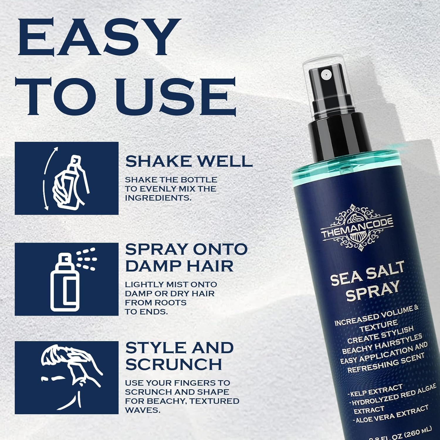 Detalle de THEMANCODE Sea Salt Spray per Capelli Uomo, 260 ml: volume istantaneo e texture da surf