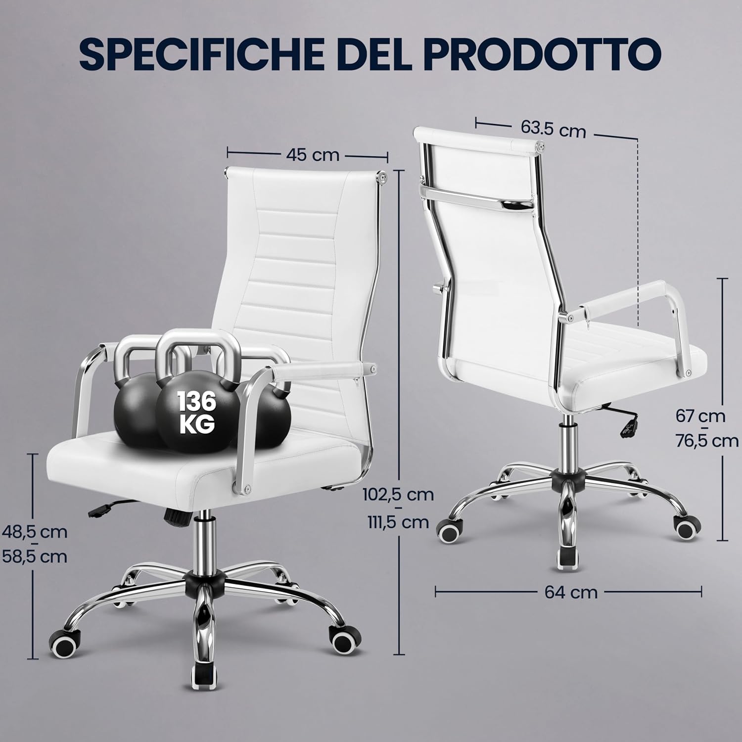 Detalle 1 de Yaheetech Sedia da Ufficio Bianca 136 kg