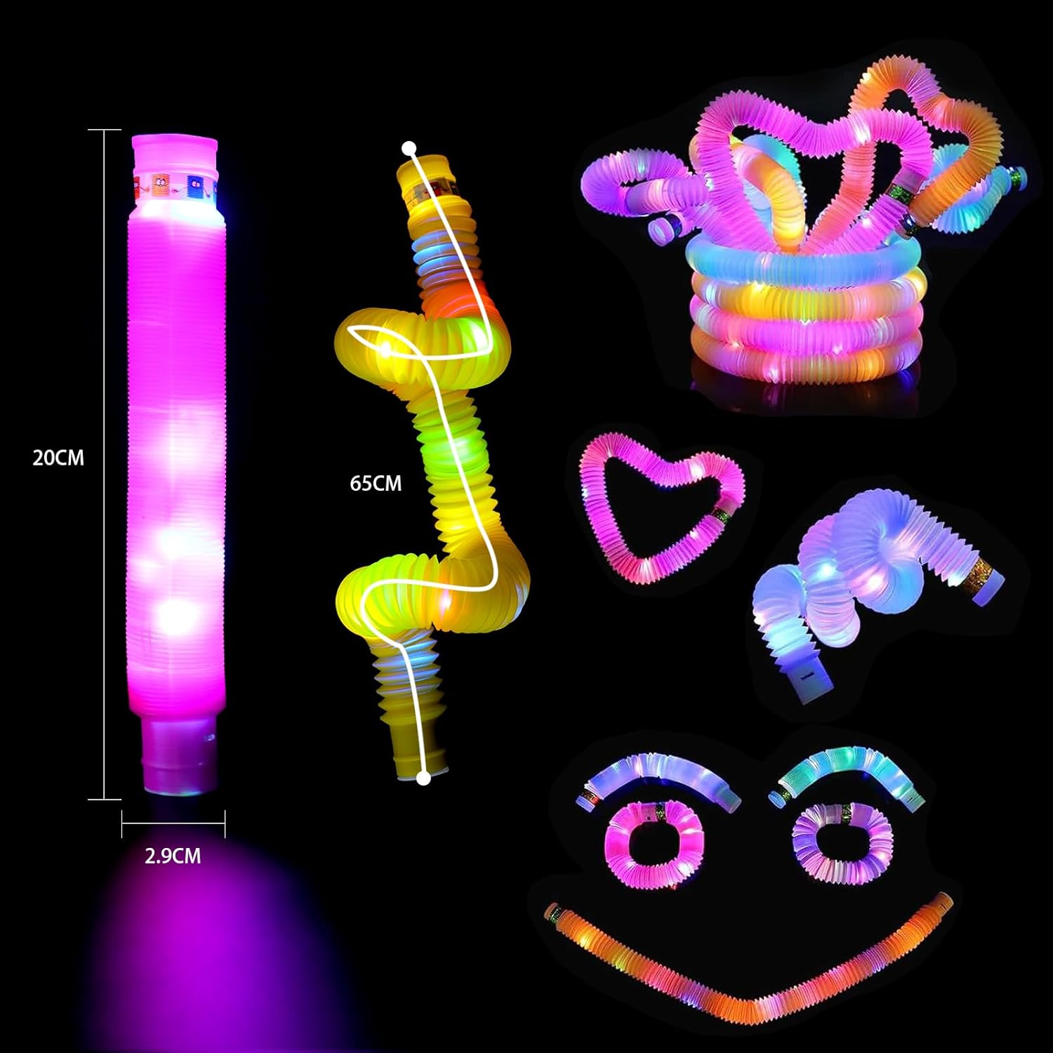 Detalle 2 de 12 PCS Light Up Pop Tubes: LED Sensory Fidget Toys for Kids